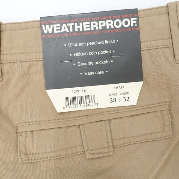 Weatherproof Pants Men's 38 X 32 Khaki Cotton Security Pockets Straight Leg - Picture 8 of 9